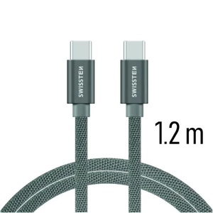 Adatkábel Swissten textil USB-C konnektorral és gyorstöltés támogatással 1,2 m, szürke