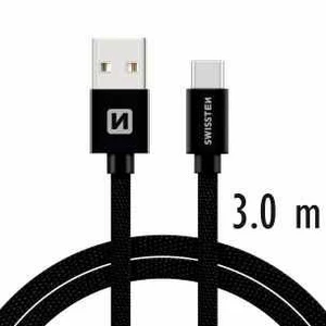 Datový kabel Swissten Textile USB/USB-C, 3,0m, černý