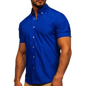 Kráľovský modrá pánska elegantá košeľa s krátkymi rukávmi BOLF 5535