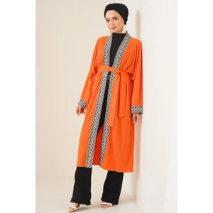 Bigdart 5865 Knitted Long Kimono with Embroidery - Orange
