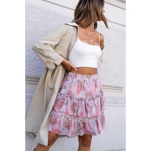 Chiffon miniskirt with ruffles in pink and brown