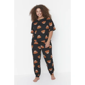 Trendyol Curve Anthracite Patterned Knitted Pajamas Set