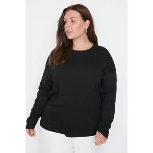 Trendyol Curve Black Crew Neck Basic Knitted T-Shirt