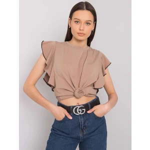 Dark beige blouse with decorative sleeves