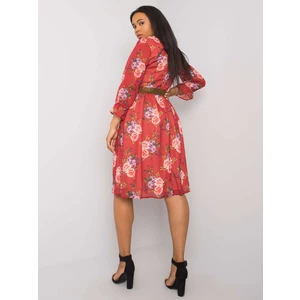 Plus size burgundy dress with floral patterns