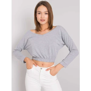 RUE PARIS Gray melange blouse with long sleeves