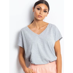 Gray T-shirt with a triangle neckline