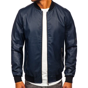 Geacă de piele bomber bleumarin Bolf 1147