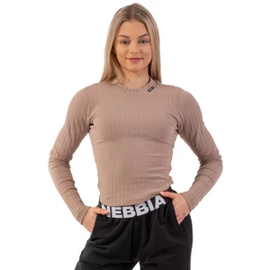 Nebbia Organic Cotton Ribbed Long Sleeve Top Brown M