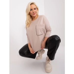 Beige women's plus size blouse with a longer back