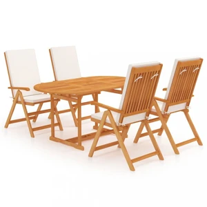 Záhradný jedálenský set 5 ks s poduškami teak / látka Dekorhome Krémová,Záhradný jedálenský set 5 ks s poduškami teak / látka Dekorhome Krémová