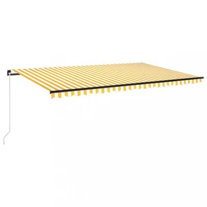 Ručně zatahovací markýza s LED světlem 450x300 cm Dekorhome Bílá / žlutá,Ručně zatahovací markýza s LED světlem 450x300 cm Dekorhome Bílá / žlutá
