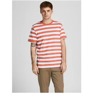 Bílo-oranžové pruhované tričko Jack & Jones Tropic - Pánské
