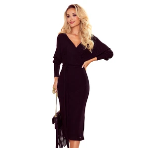 356-3 Envelope sweater dress with a tie - BLACK STRIPES