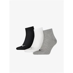 Sada tří párů ponožek v šedé, bílé a černé barvě Puma - Pánské