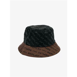 Hnědo-černý pánský klobouk s motivem Replay - Pánské