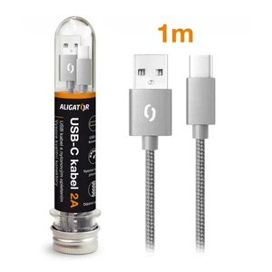 Datový kabel ALIGATOR TUBA 2A, USB-C, šedá