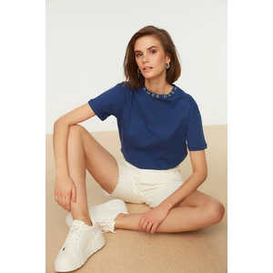 Trendyol Navy Blue High Collar Basic Knitted T-Shirt