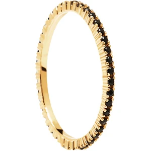 PDPAOLA Minimalistický pozlacený prsten s černými zirkony Black Essential Gold AN01-348 52 mm