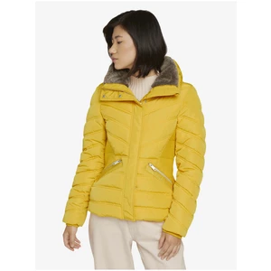 Žlutá dámská prošívaná zimní bunda s límcem s umělým kožíškem Tom Tailor - Dámské
