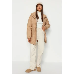 Trendyol Camel Oversize Belted Water Repellent Quilted Inflatable Coat