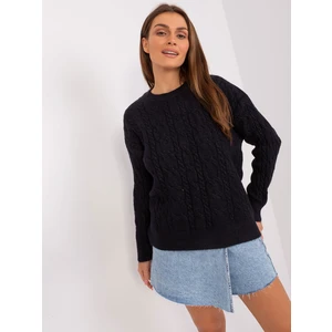Black sweater with cables and long sleeves