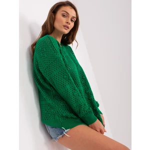 Green openwork summer sweater with long sleeves