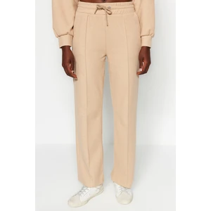 Trendyol Beige Thessaloniki Fabric Rib Detailed Wide Straight/Plain Knit Sweatpants with Pockets