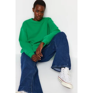 Trendyol Green Oversize/Comfortable fit Basic Crew Neck Thick/Polar Fleece Knitted Sweatshirt