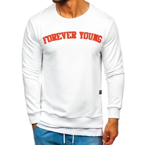 Bluză bărbați cu imprimeu FOREVER YOUNG albă Bolf 11116