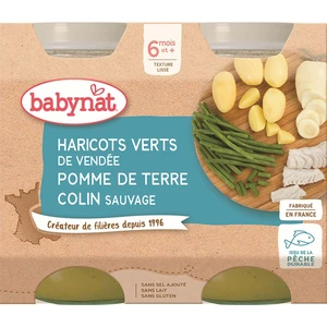 BABYBIO Zemiaky a zelené fazuľky s morskou šťukou (2x 200 g) - mäsovo-zeleninový príkrm