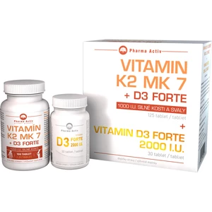 PHARMA ACTIV Vitamín K2 MK7+D3 Forte 125 tabliet + Vitamín D3 Forte 2000 I.U. 30 tabliet