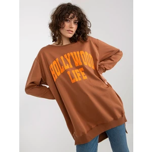 Light brown and orange oversize long sweatshirt with slogan