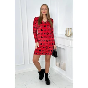 Velvet dress with a decorative red pattern