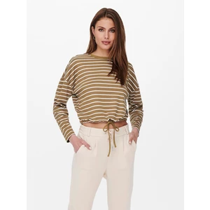 White-Brown Striped Short T-Shirt ONLY Brilliant - Women