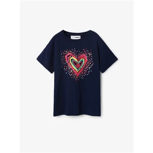 Tmavě modré holčičí tričko Desigual Heart - Holky