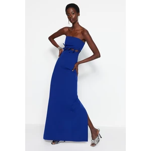 Trendyol Sax-Weave Evening Dress with Window/Cut Out Detailed