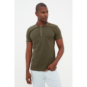 Trendyol Khaki Men's Regular/Real fit 100% Cotton Zipper Detailed Polo Neck T-shirt