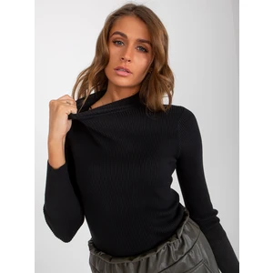 Lady's black ribbed sweater with turtleneck