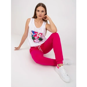 White-pink two-piece summer set with print
