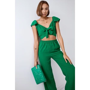 Dark green crop top set with wide legs