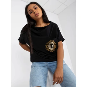 Black oversized blouse with drawstrings