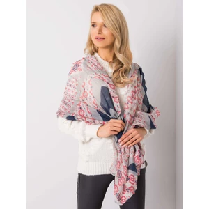 Gray and pink scarf with print