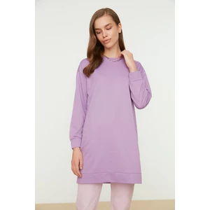 Trendyol Lilac Crew Neck Slit Detailed Basic Knitted Sweatshirt