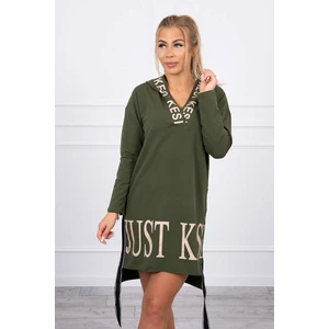 Dress with hood and print khaki
