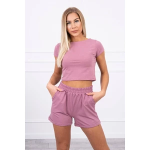 Cotton set with shorts dark pink