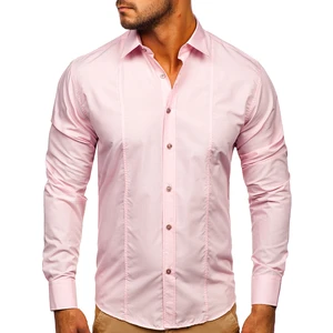 Růžová pánská elegantní košile s dlouhým rukávem Bolf 4705G