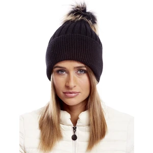 Ribbed hat with fur pompom black