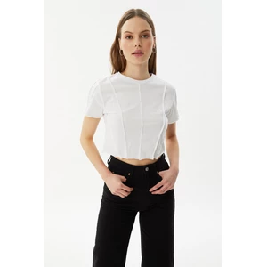 Trendyol White Piped Crop Knitted Blouse