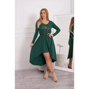 Dress with a decorative belt and an inscription dark green